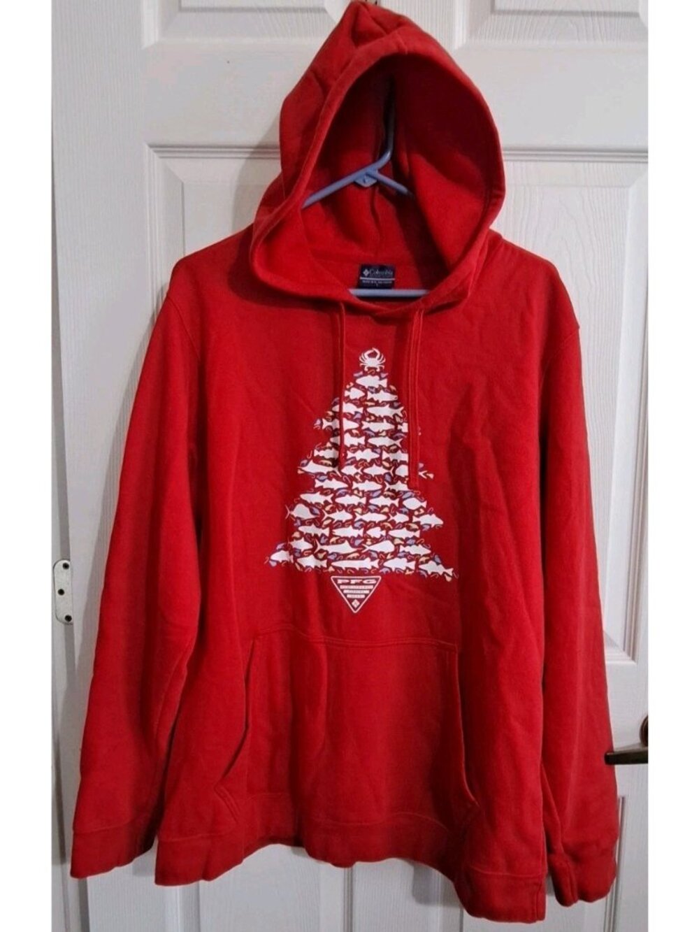 Columbia Women's XL Red Long Sleeve Hoodie Fish Christmas Tree